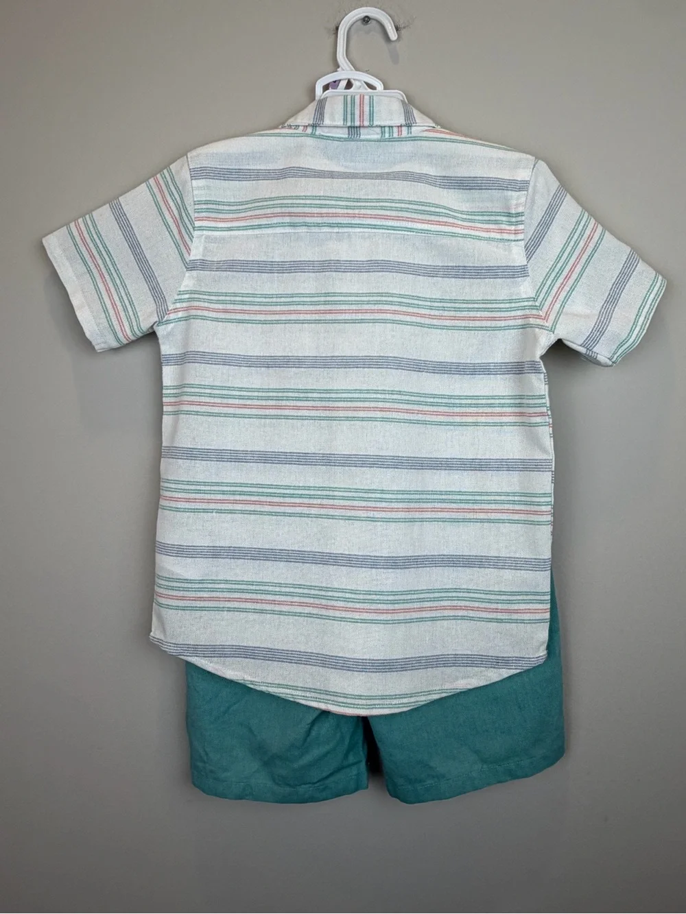 Eddie Bauer Boys 2 Pc Outfit Set Size 6 Striped Button Down Teal Shorts
